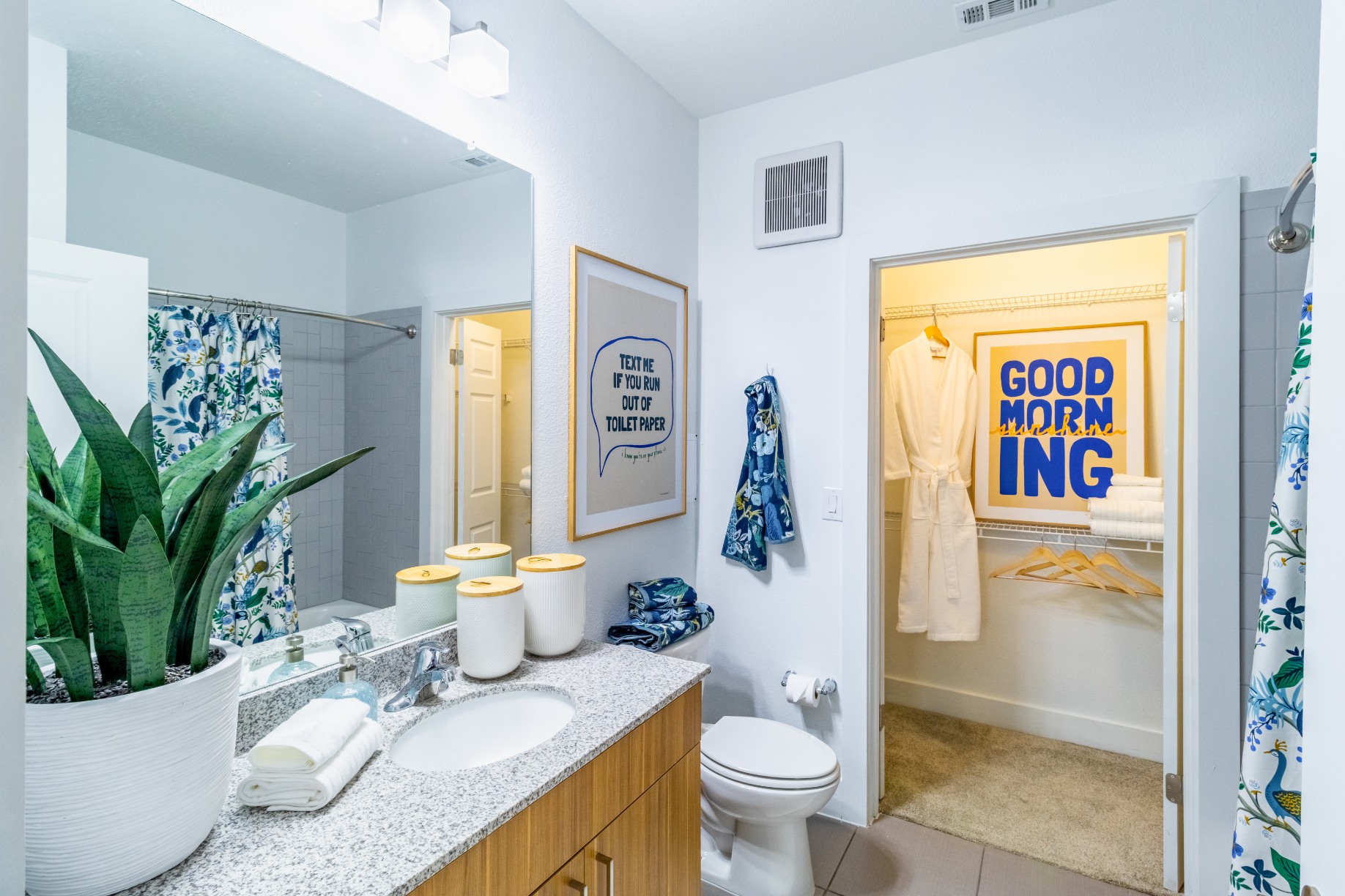 Model bathroom with oversized vanity
