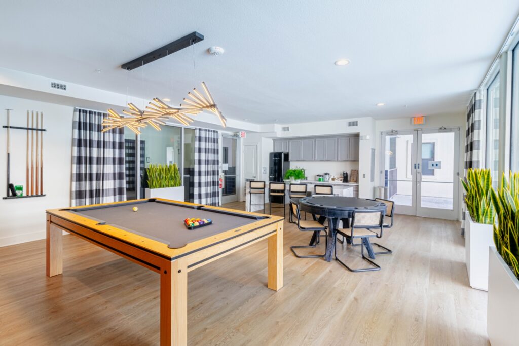 Pool table in the game room at Pointe San Marcos